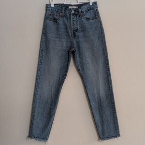 Levi's Wedgie High Rise Blue Denim Jeans Raw Hem - Size 25